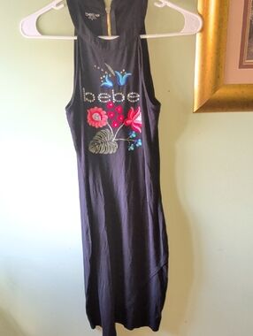bebe Black Racerback Dress with Pink & Blue Floral Embroidery
